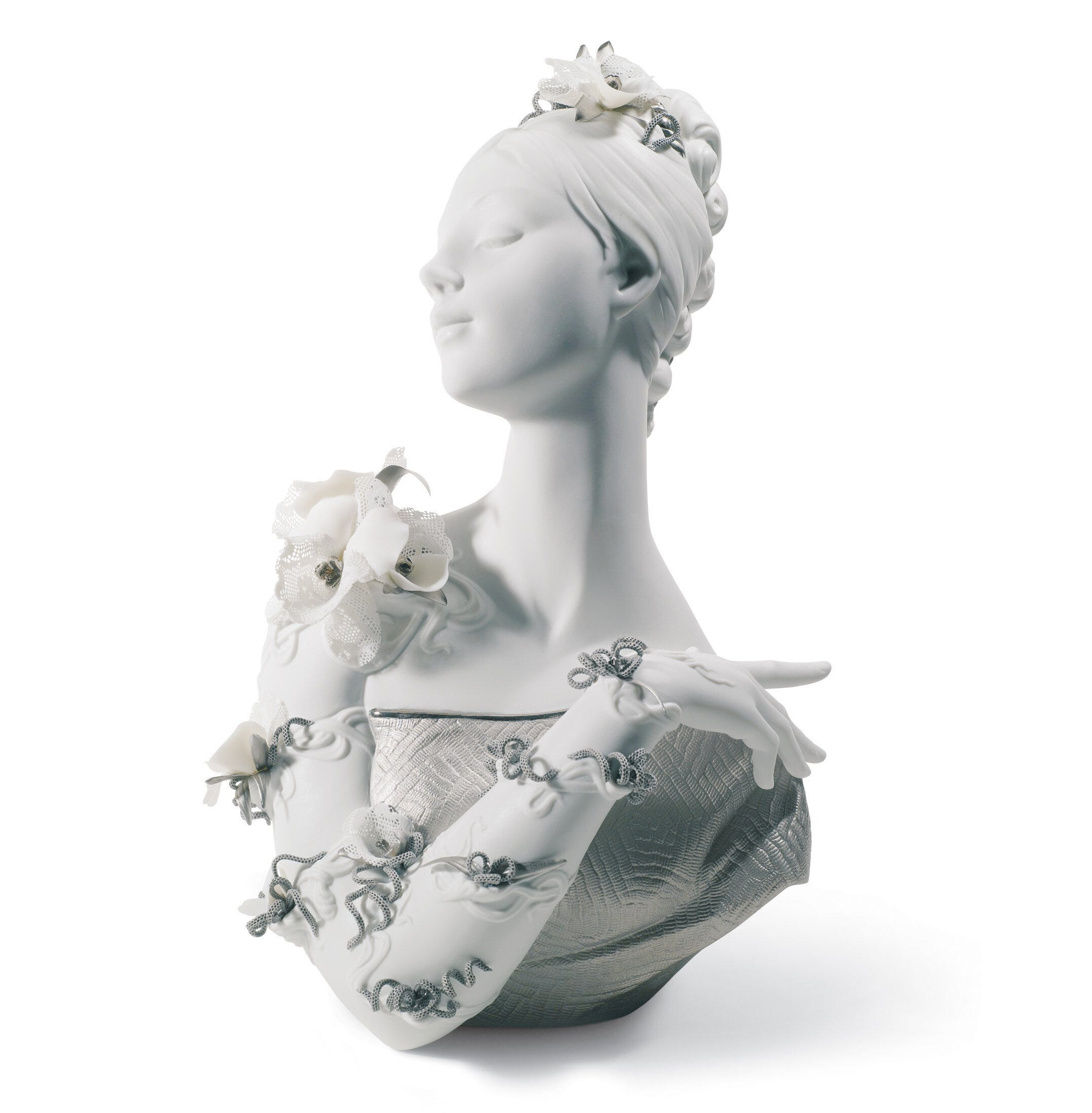 Figurka biustu mojej pięknej damy. Srebrny połysk Figurka biustu mojej pięknej damy. Srebrny połysk