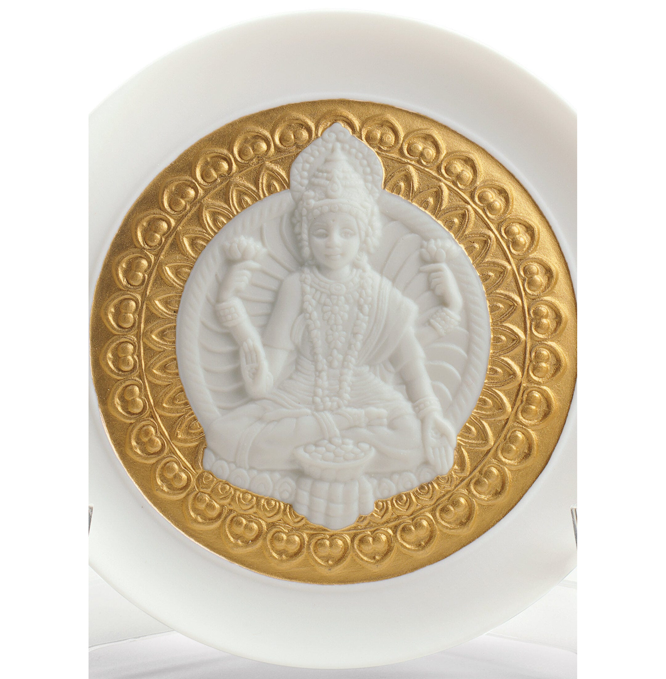 Goddes Lakshmi i Pan Ganesha Zestaw Dekoracyjnych Talerzy. Złoty połysk Goddes Lakshmi i Pan Ganesha Zestaw Dekoracyjnych Talerzy. Złoty połysk