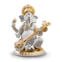 Figurka Veena Ganesha. Złoty połysk Figurka Veena Ganesha. Złoty połysk