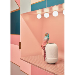 Wazon z arą dla ptaków. Czerwony Wazon z arą dla ptaków. Czerwony